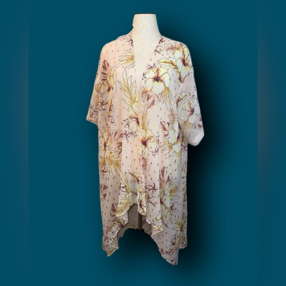 Gypsies & Moondust Pastel Floral and gold sheer cover up robe kimono
